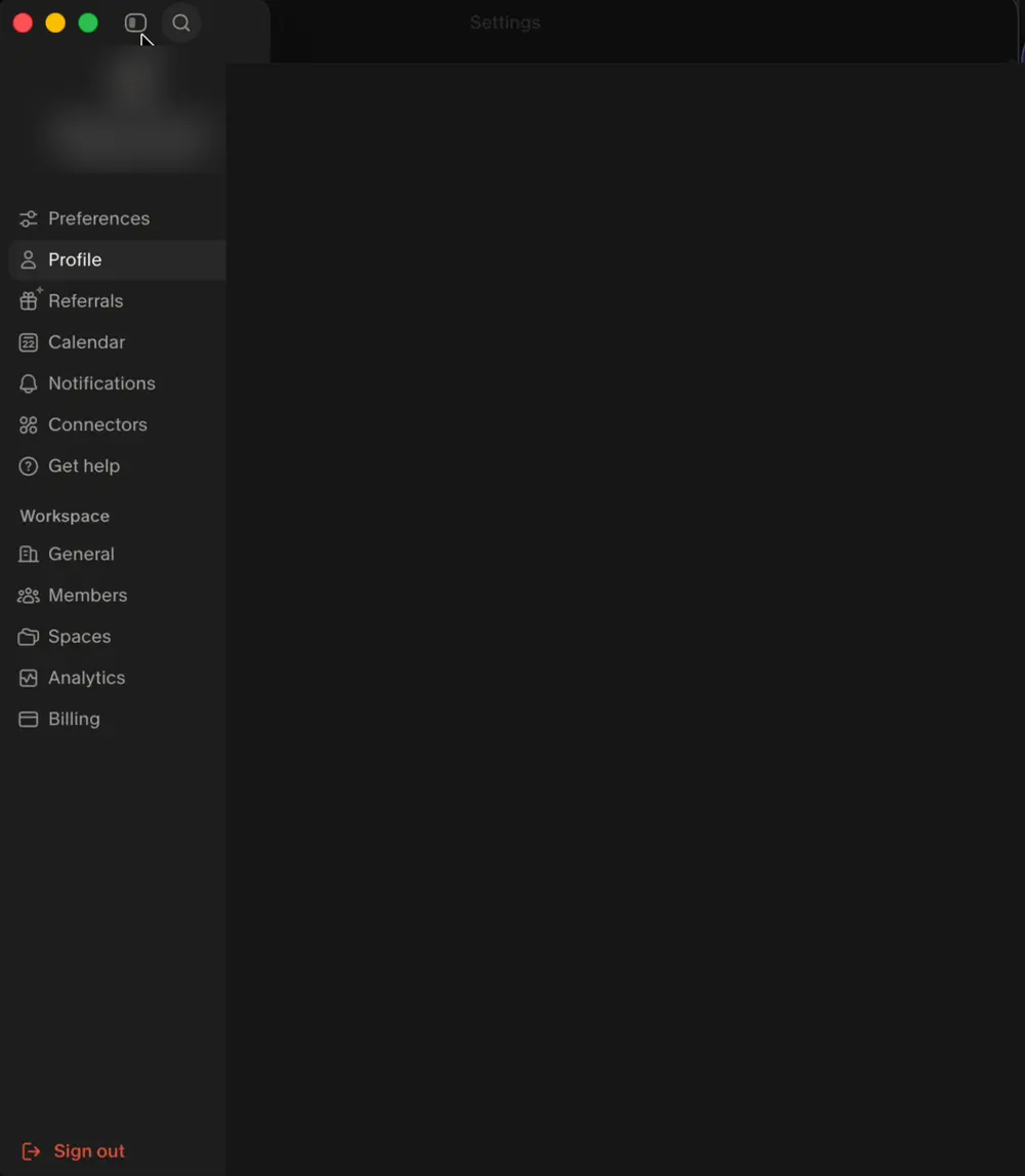 Sidebar toggle, search, and home icons sitting in the window chrome while the sidebar is already open